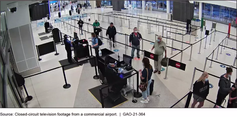 TSA airport security checkpoint during COVID-19.