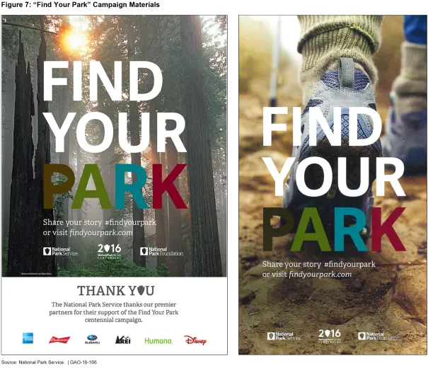 A National Park Service brochure that says "Find Your Park" on the cover with background images of forests