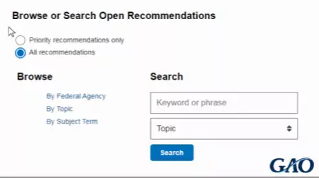 Illustration showing how to find recommendations on GAO's website