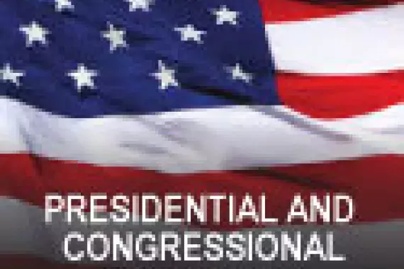 Graphic showing American flag in  background. Text reads "Presidential and Congressional Transition"