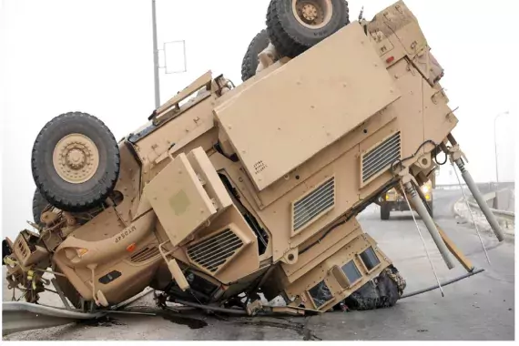 Upside down tank after accident