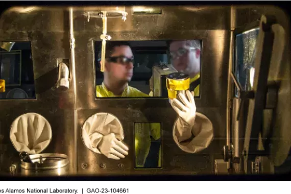 A photo showing a glovebox used in a plutonium facility at Los Alamos National Laboratory