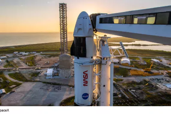 Photo of the SpaceX Falcon 9 rocket with Dragon spacecraft at the Kennedy Space Center in Florida