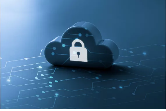 A computerized image of different connecting dots that mimic internal processing routes, with a 3D image of a cloud on top.