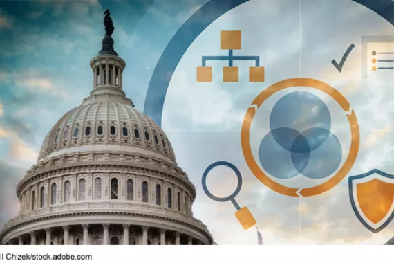 The U.S. Capitol set against icons from our Fraud Risk Framework