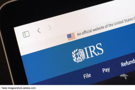 Computer screen showing the IRS website. 