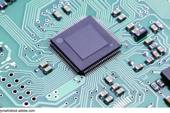 Close up of a circuit board of an electronic device.