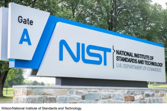 A sign that says: National Institute of Standards and Technology, U.S. Department of Commerce