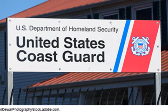 A sign that says U.S. Department of Homeland Security and United States Coast Guard.