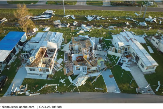 Homes destroyed by a tornado.