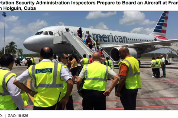 Figure Showing Transportation Security Administration Inspector Preparing to Board an Aircraft at Frank Pais Airport in Holguin, Cuba