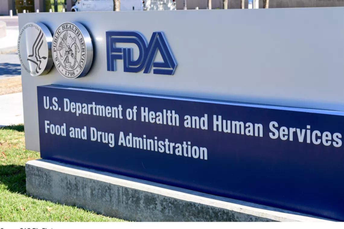 Photo showing the FDA building sign.