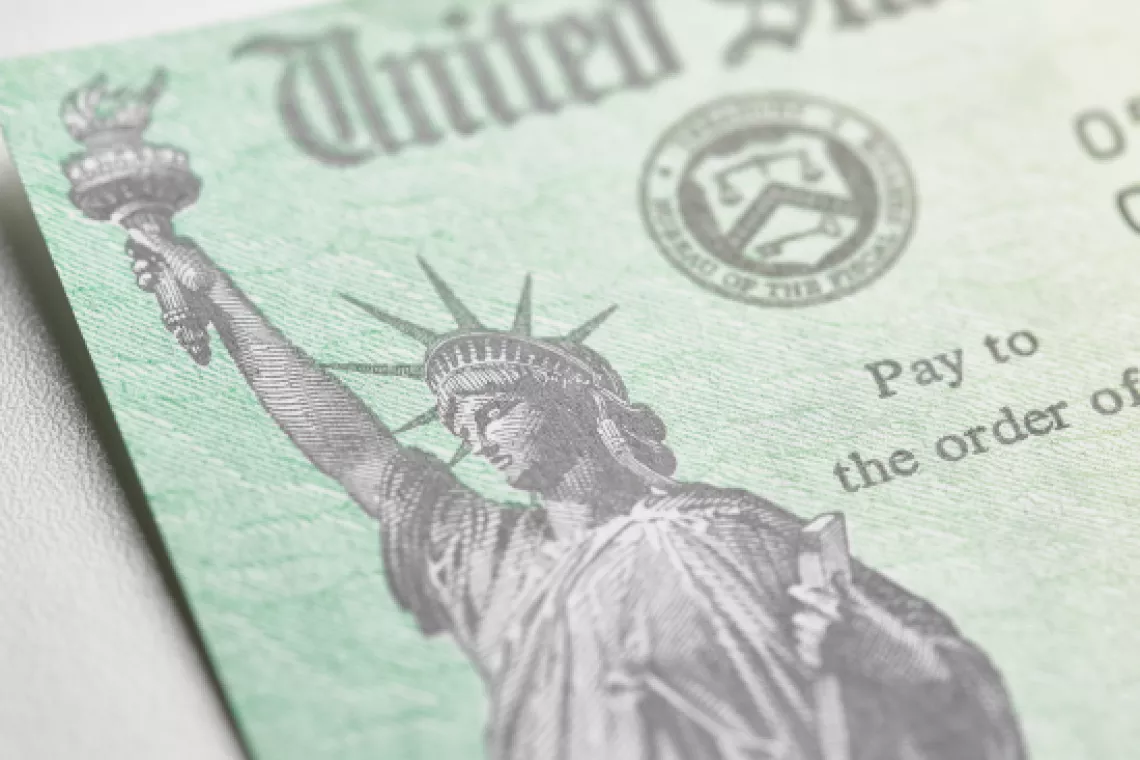 Close up photo of a check from the U.S. government.