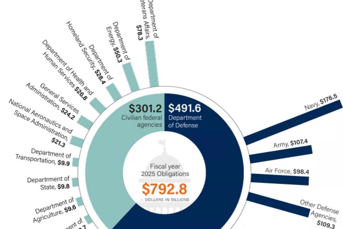 Sunburst chart showing a breakdown of federal contract spending by agency.