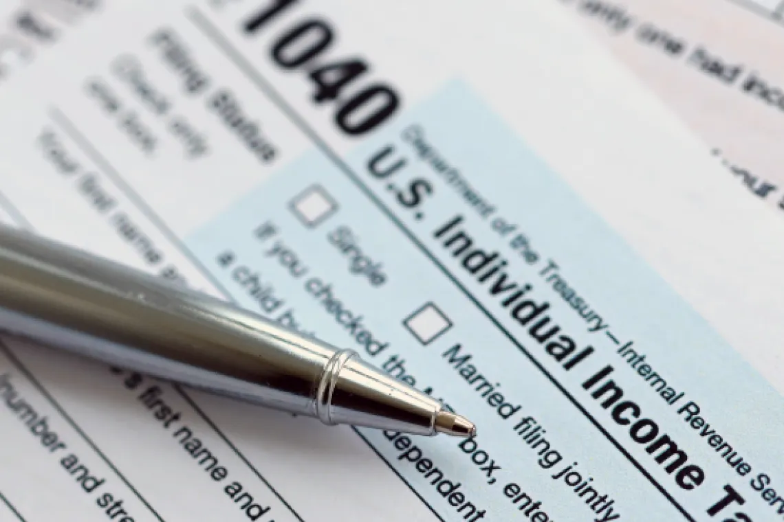 A photo of a tax form 1040.