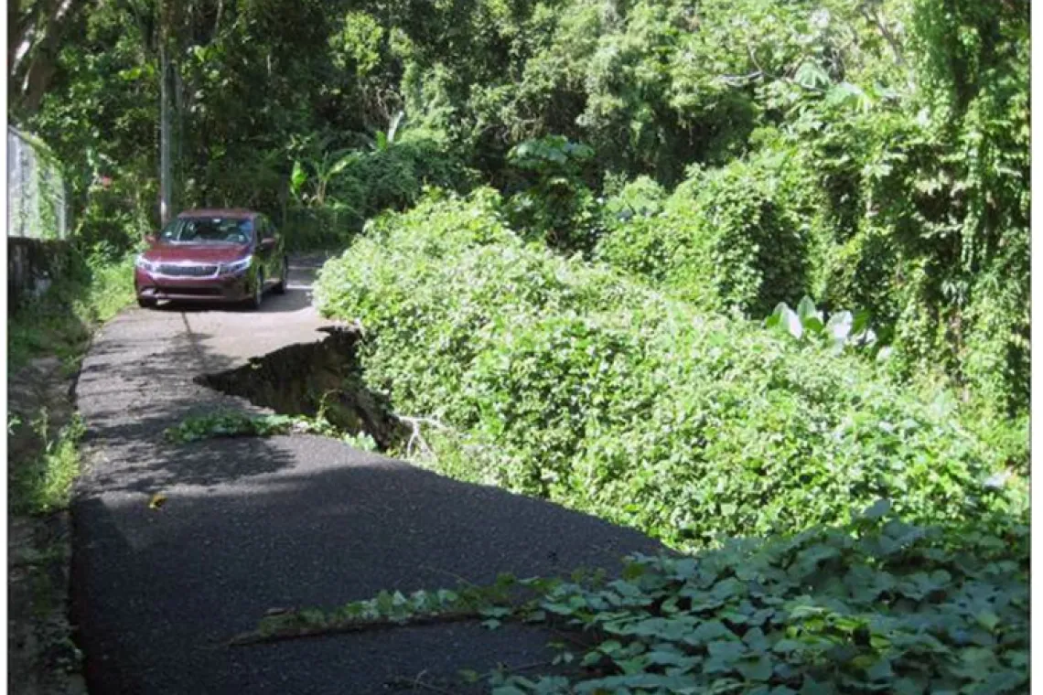 Figure Showing Collapsed Segment of Road Near Maricao, Puerto Rico, September 2018